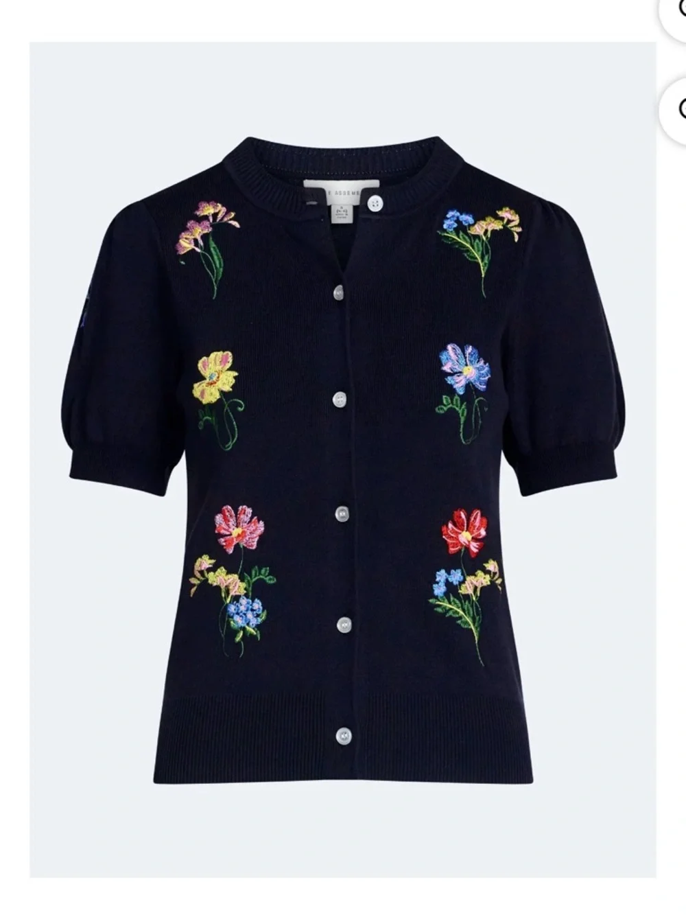 Navy Floral Embroidered Short-Sleeve Cardigan - Picture 5 of 5